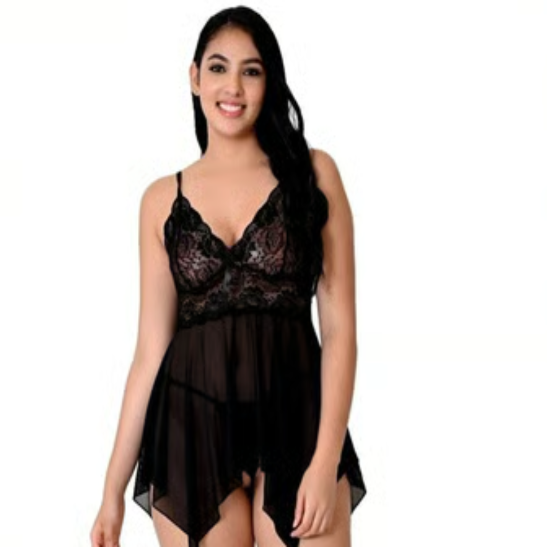 Air Wear Women's Babydoll Nightdress (Black)