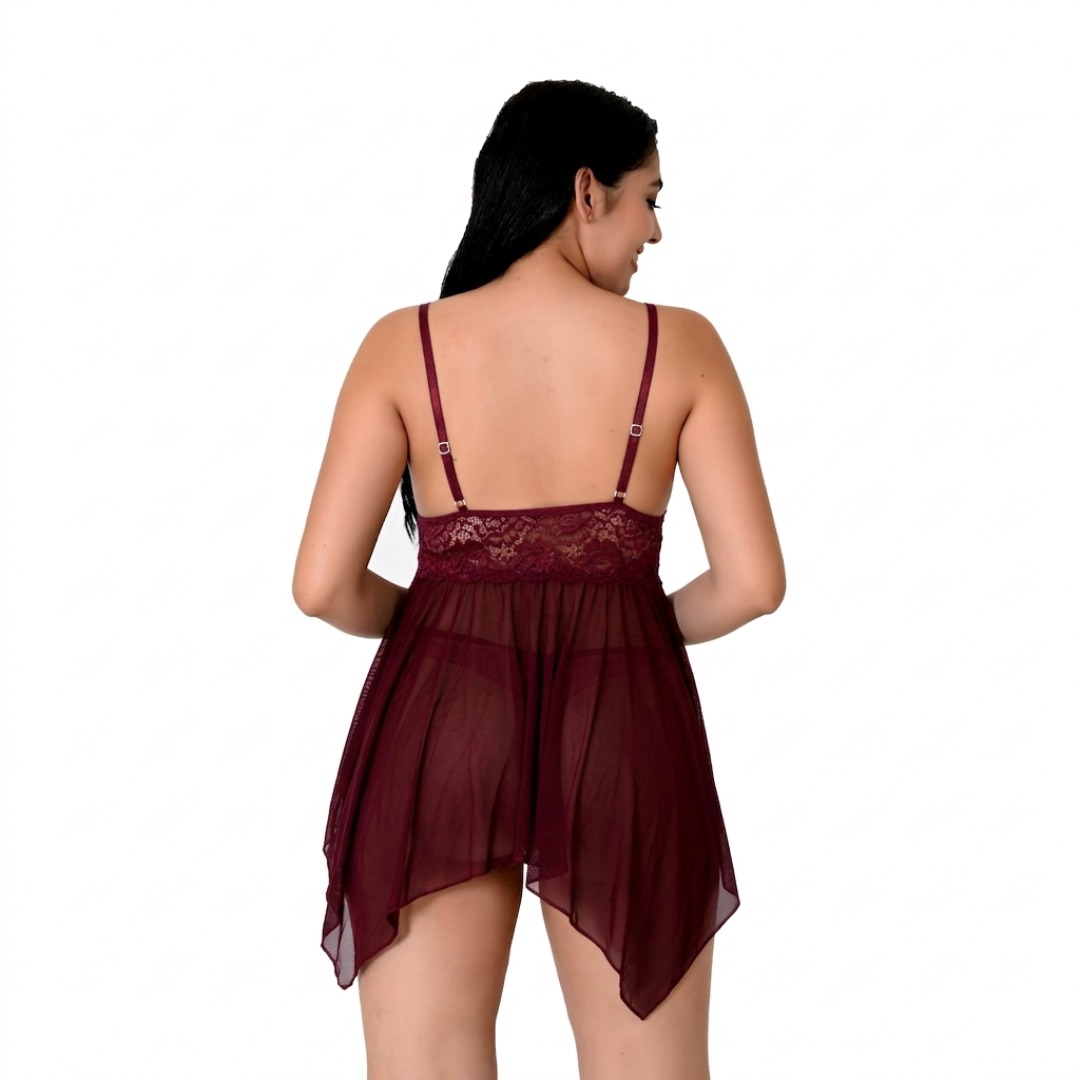 Air Wear Women's Babydoll Nightdress (Maroon)