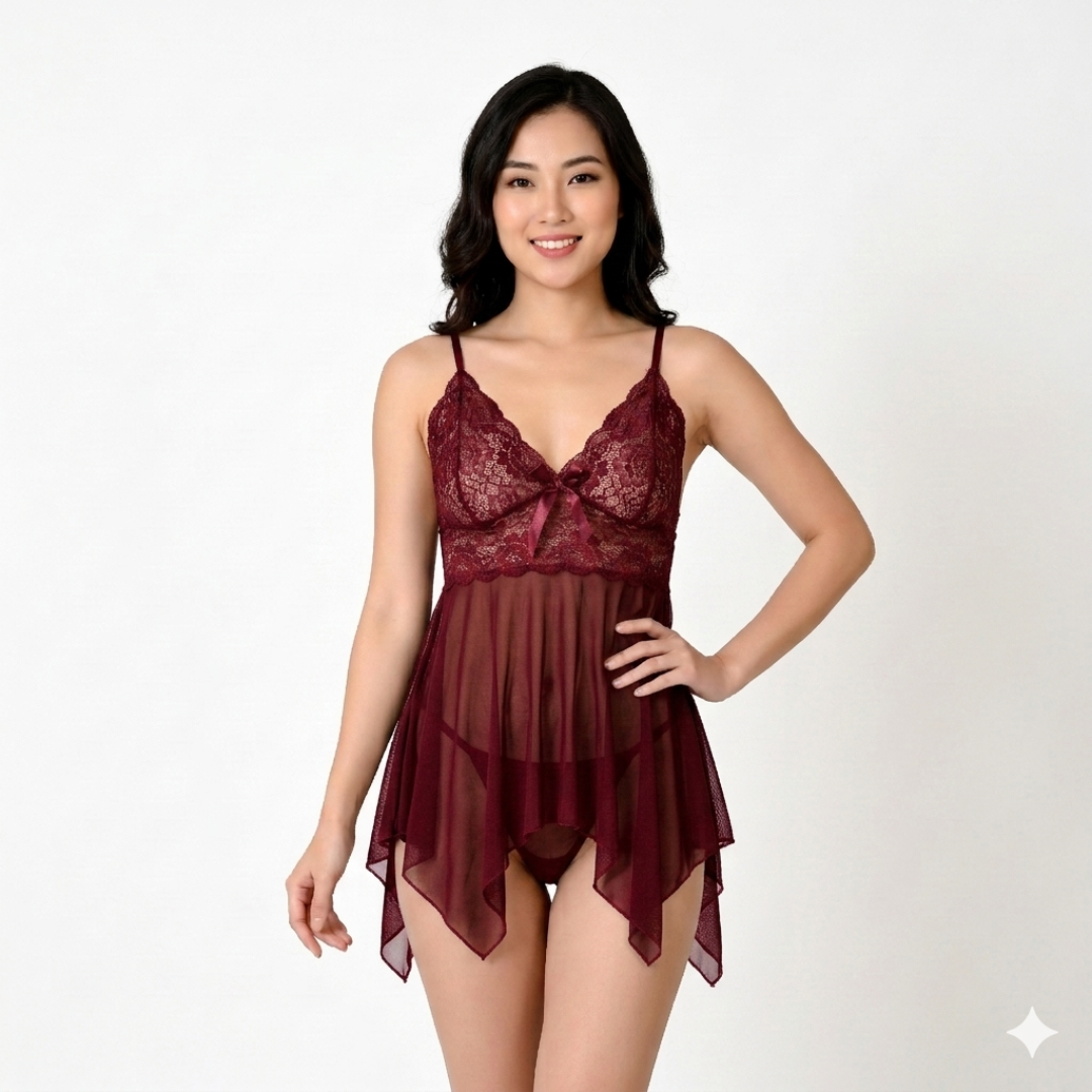 Air Wear Women's Babydoll Nightdress (Maroon)