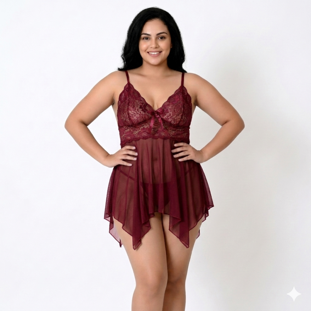 Air Wear Women's Babydoll Nightdress (Maroon)